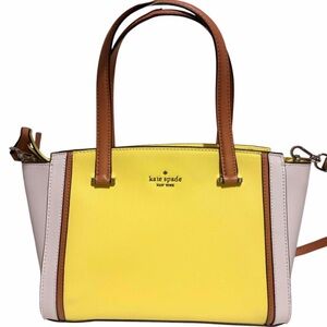 kate spade Yellow & Pale Pink Leather Satchel with Tan Handles